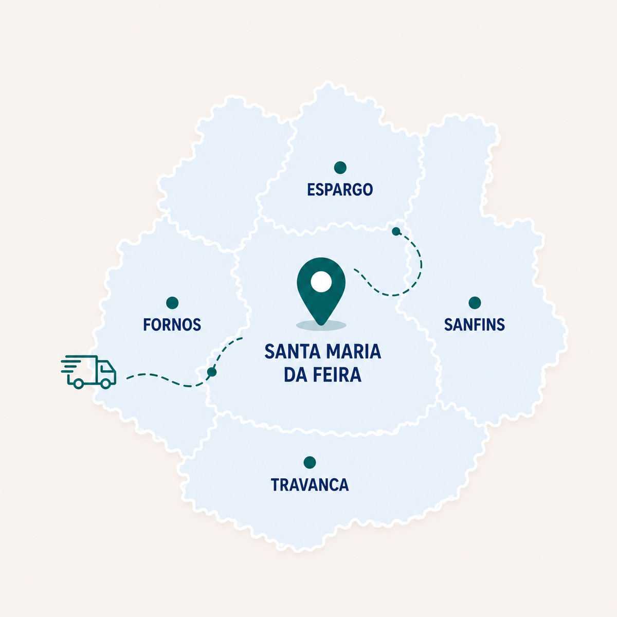 Mapa das zonas de recolha em Santa Maria da Feira
